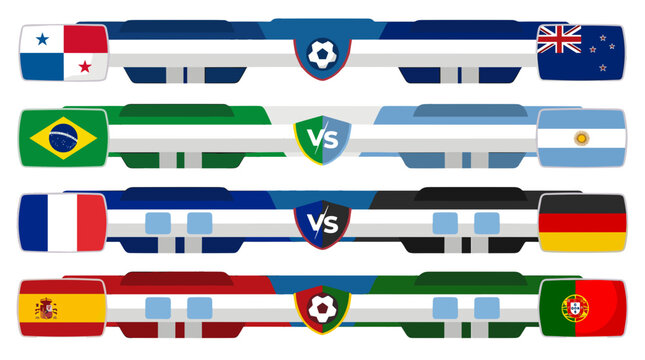 Set of flags from panama brazil france spain and portugal with match symbols