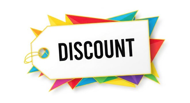 Discount banner with colorful triangular shapes