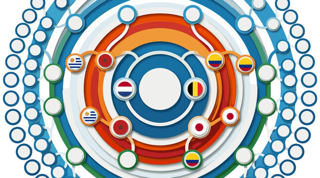 Abstract digital technology concept with interconnected circles and nodes