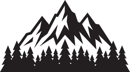 Fototapeta premium Black Mountain Silhouette with Pine Tree Forest Landscape Vector