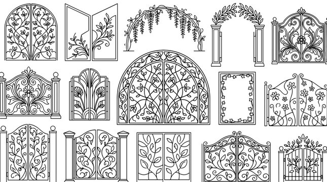 Collection of decorative wrought iron gates and fences for outdoor use