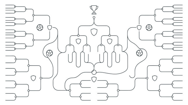 Line art illustration of a complex interconnected circuit diagram