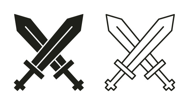 Crossed Swords Silhouette Black And White Vector Illustration