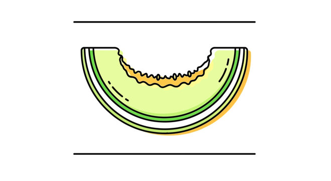 Slice of Cantaloupe Melon with Bite Mark, Fresh Fruit Illustration, Healthy Food Concept