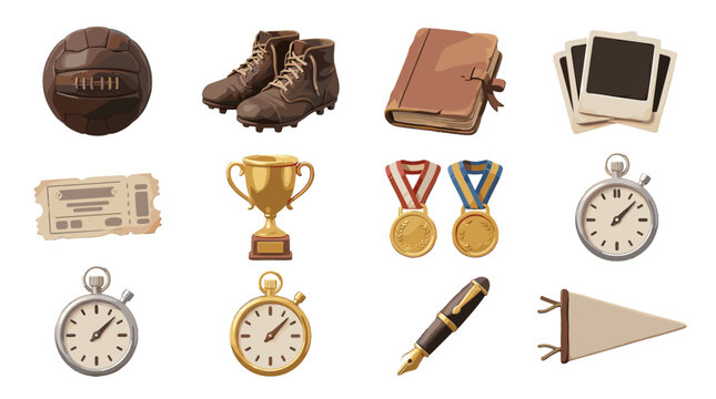 Collection of vintage sports equipment and medals