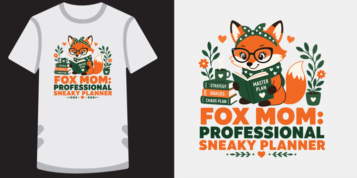 Fox mom wearing glasses reading master plan book vector illustration cute forest character.