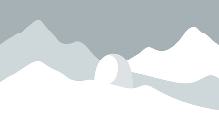 Winter landscape with mountains and igloo, flat graphic style © JM