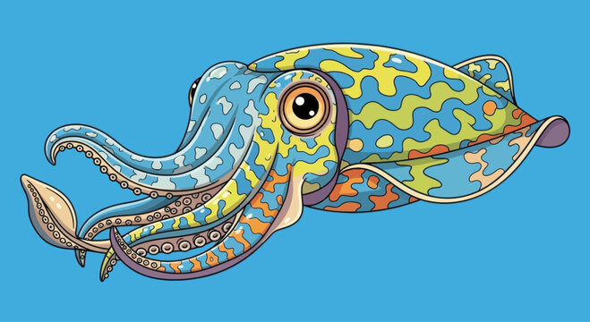 Colorful cuttlefish with abstract pattern, isolated graphic element, vector illustration