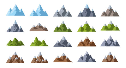 Obraz premium Set of mountain landscape elements in flat design style, isolated on white