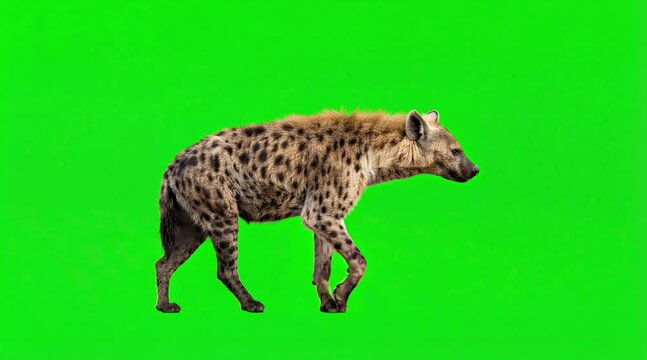 Video of one spotted hyena are walking on the green screen background