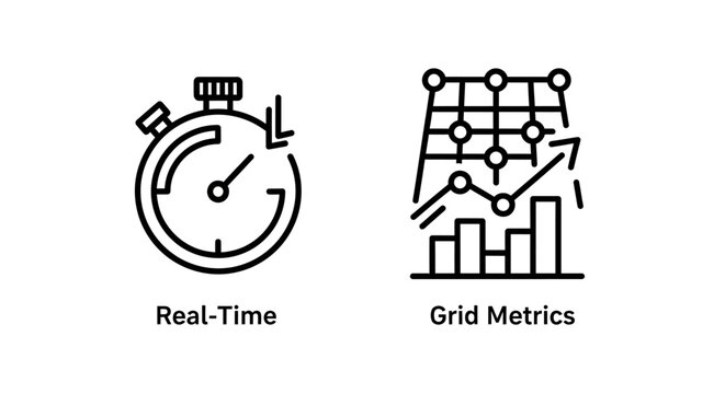 Real-time stopwatch and grid metrics data analysis icons with stopwatch