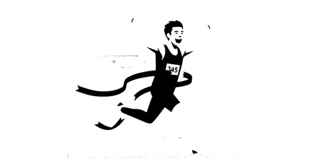 Fototapeta premium Man winning race vector illustration crossing finish line runner triumph flat graphic