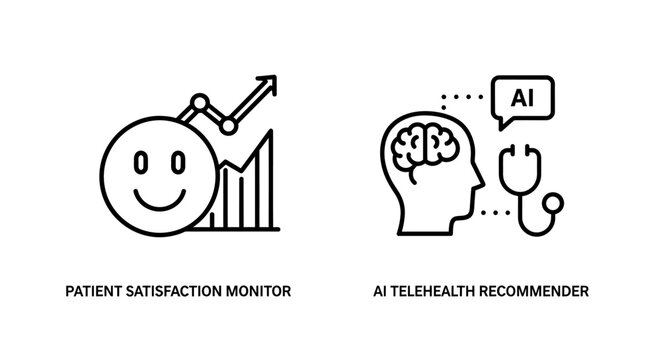 Patient satisfaction monitor and AI telehealth recommender healthcare icons