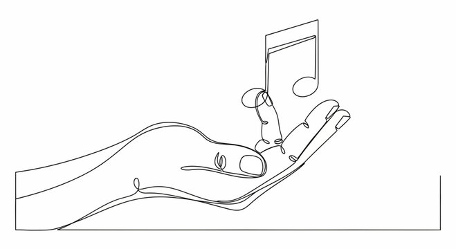 Hand Holding Musical Note - Single Line Drawing, Music Symbol Concept