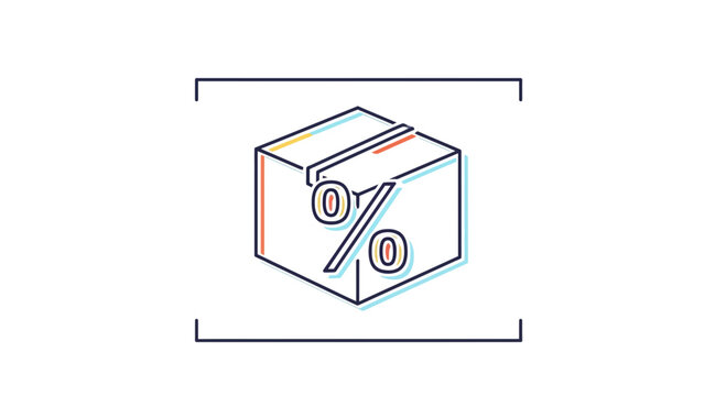 Discount Package Icon: Percentage Symbol on Cardboard Box, Sale Offer Concept
