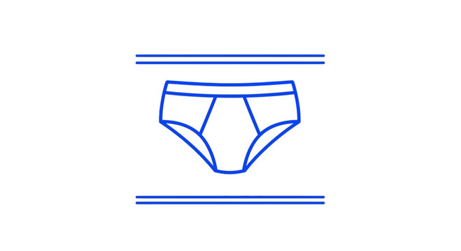 Blue outline icon of men's briefs underwear, isolated on white background.