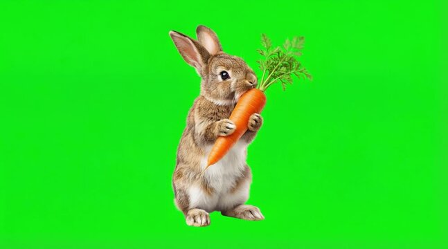Video of one rabbit are eating carrots on the green screen background