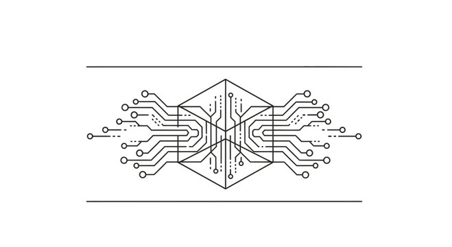 Abstract Hexagonal Circuit Board Pattern with Connecting Lines and Nodes