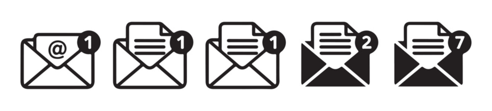 Email and message notification icons with varying numbers indicating unread items and different fill styles.