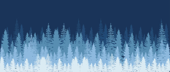 Obraz premium winter forest artwork layered conifers snow silhouettes gradient blue