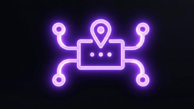 Neon glowing icon of a digital location network hub