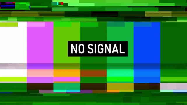 Digital color bars show tv screen distortion glitches, static no signal image. Suitable for technology or broadcast design projects.