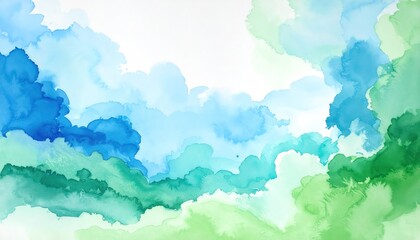Fototapeta premium Watercolor Painting of Cloudy Sky Landscape.
