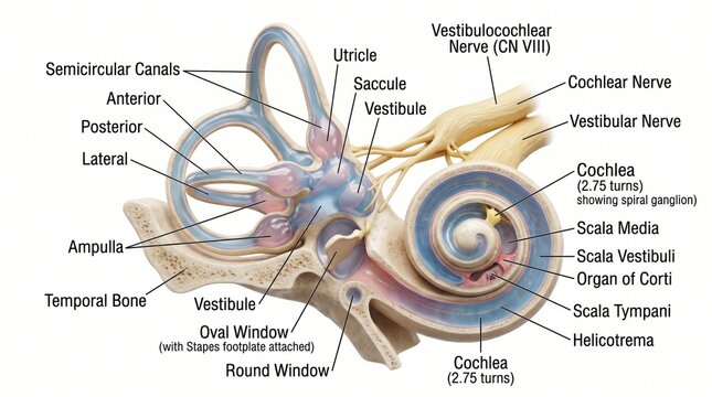 Detailed anatomy of the human inner ear structure