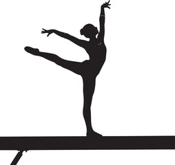 Fototapeta premium Silhouette of a gymnast performing a graceful pose on a balance beam,Generative Ai