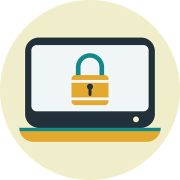 Computer laptop icon with a security padlock on screen for digital safety and data protection