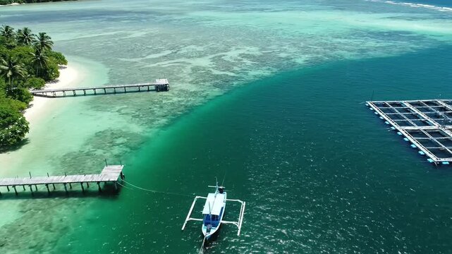 Tropical island with ocean farm.