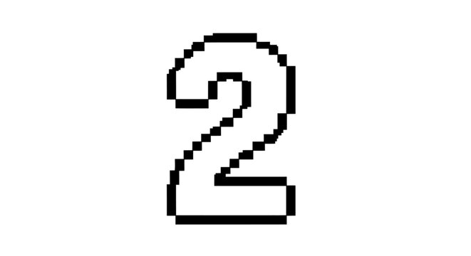Isolated numeral two with black outline on white background suitable for graphic design.