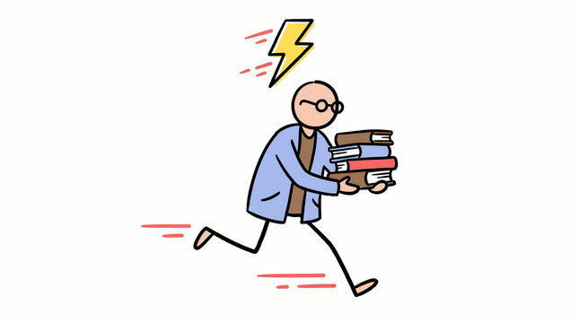 Stick Figure Running Fast Carrying A Stack Of Books