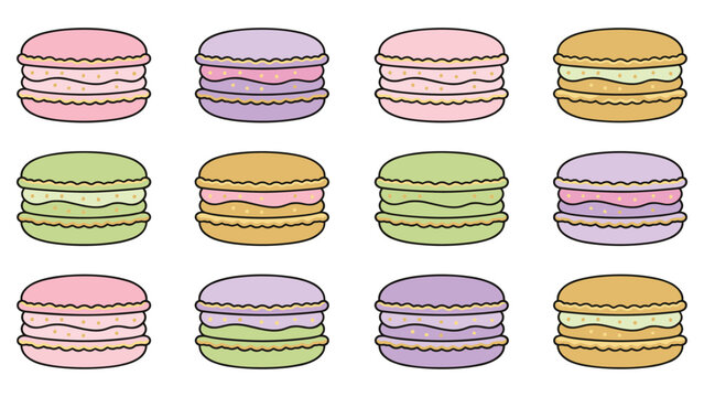 Assortment of colorful macarons in pastel shades vector illustration.