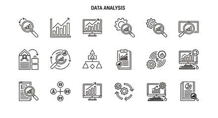 Fototapeta premium Collection of data analysis and analytics icons for dashboards and reporting visuals.