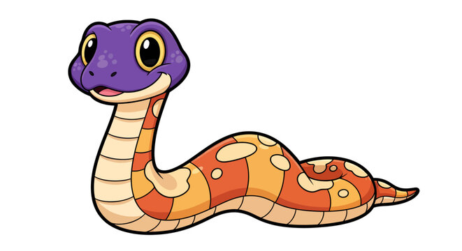 Playful cartoon snake character with purple head and orange beige body in a friendly pose for kids and fans.
