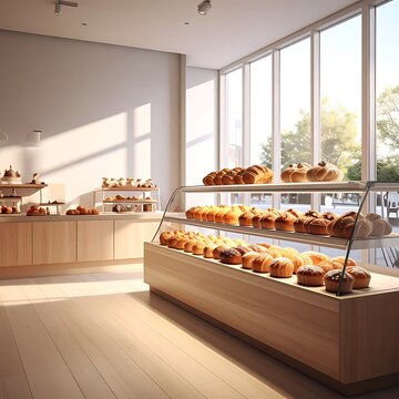 A bakery interior with a display case full of pastries