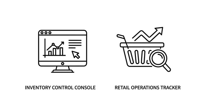 Inventory control console and retail operations tracker icons with inventory