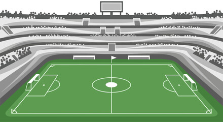 Stadium with soccer field and spectator stands, graphic illustration © Marakawulo
