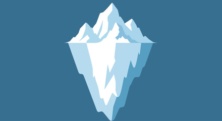 Vector illustration of a classic iceberg with visible underwater mass against a blue background © ksatria