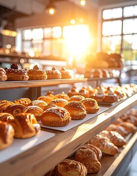 A bakery display case filled with various pastries and croissants (1)