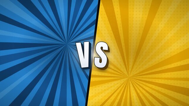 Versus battle background with blue and yellow comic burst rays for competition matchup intro