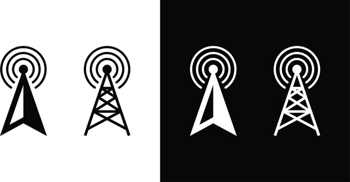 Cell tower icons in black and white with signal waves