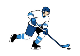Fototapeta premium A professional ice hockey player skating forward while controlling the puck with a stick.