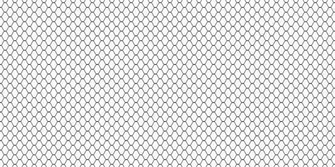 Fishing or soccer net. Repeated hexagon pattern. Black wired mesh texture isolated on white background. Metallic or fabric fence, cage or lattice structure. Vector graphic Illustration. © roni