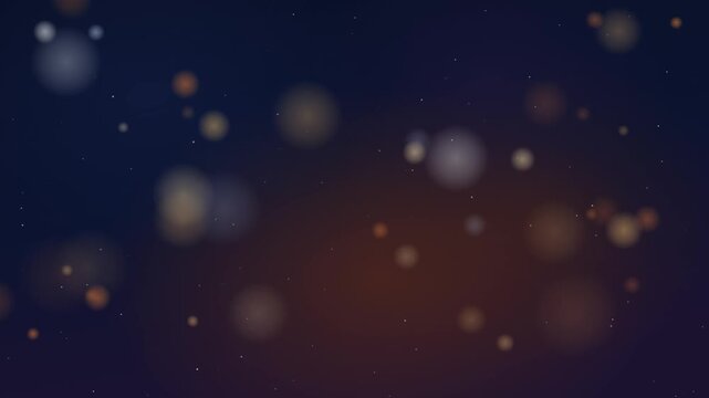 Soft golden bokeh particles drifting on dark blue background for dreamy abstract motion loop