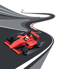 Obraz premium Red Racing Car on Track Vector Illustration, Motorsport Design