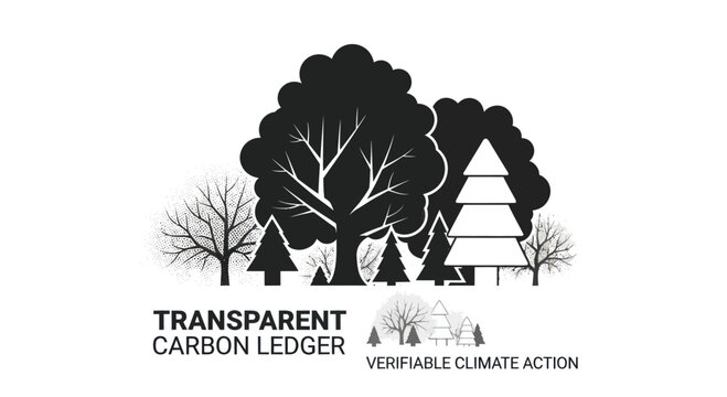 Forest Landscape with Transparent Carbon Ledger and Climate Action Text