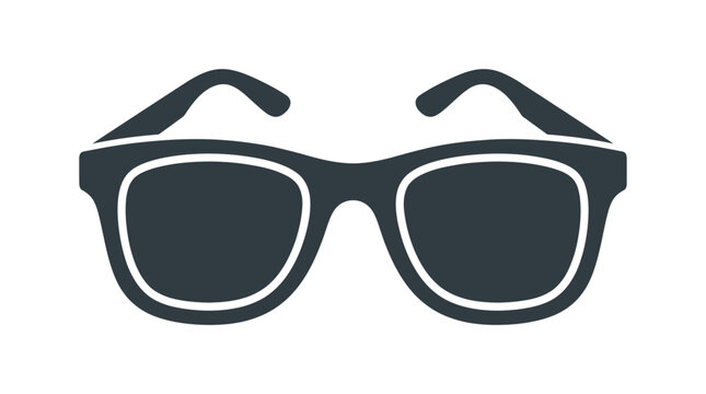 Stylish dark sunglasses icon representing sun protection and modern fashion accessory concept, perfect for digital design elements or summer-themed graphics and web applications