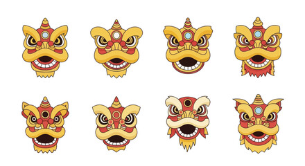 Chinese Lion Dance Heads Collection - Traditional Festive Asian Culture Icons © Noemi